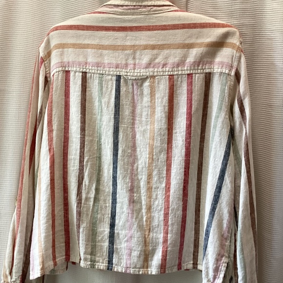 EUC American Eagle Striped Linen/Cotton Boxy Button Down Shirt - Picture 3 of 5